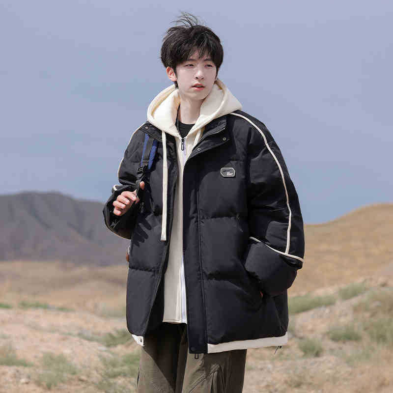 American cotton-padded men's winter 2025 new thickened warm bread cotton-padded jacket down cotton-padded jacket fake two-piece coat
