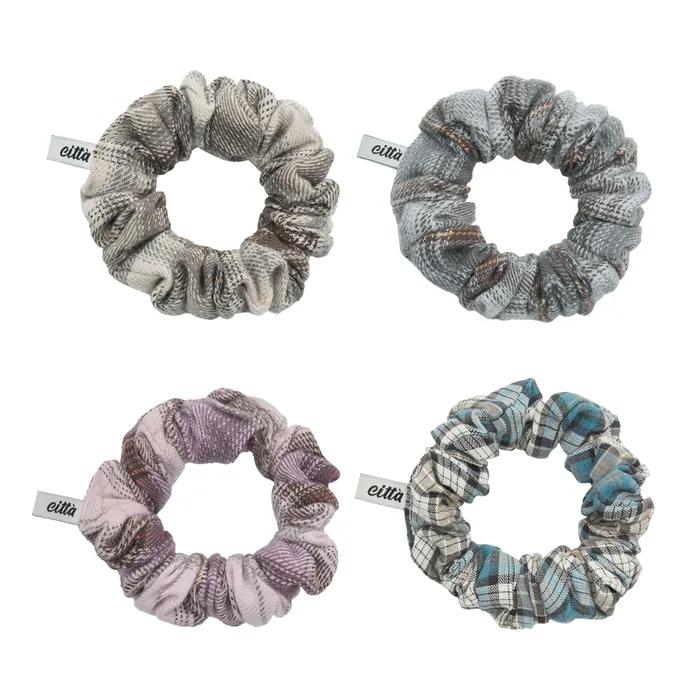 Vintage Check Mini Doughnut Scrunchie_CTA933(Blue)