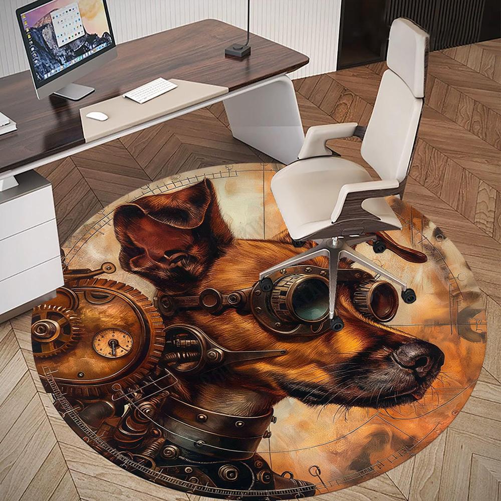 1PC steampunk dog Office Round Area Rug, Under Office Chairs Bedroom Living Room Home Decor, Carpet for Office -1110019