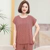 Fashionable Summer Outfit Set for Middle-aged Moms: Stylish Round Neck Short-Sleeve Top & Plus Size Two-Piece Set