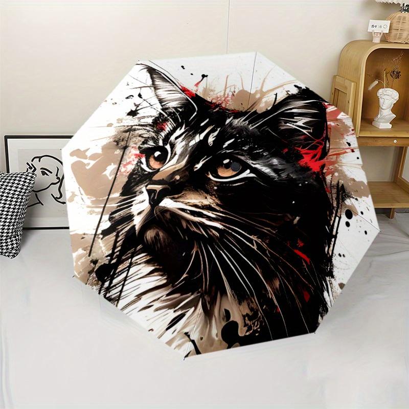 

Beautiful cat c Folding umbrella with 8 iron frames automatic opening design suitable for outdoor matching fashionable accesso (as the picture,Iron&8K)