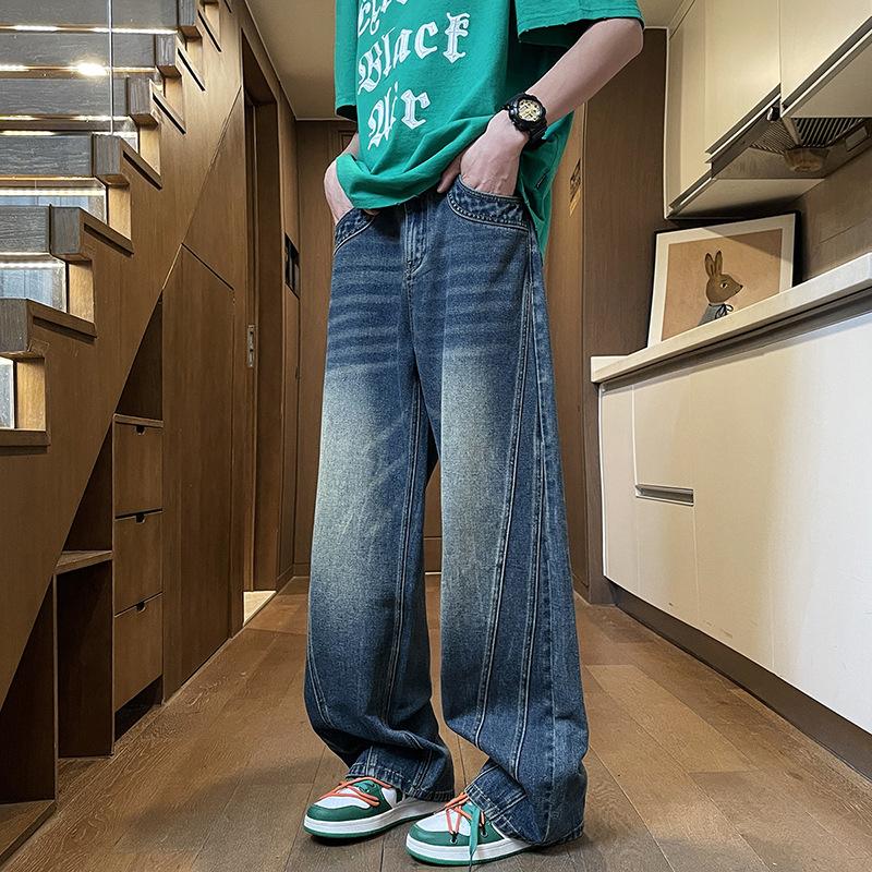 JYL New Loose Straight Jeans Men's Wide Pants Daily Laundry Pants