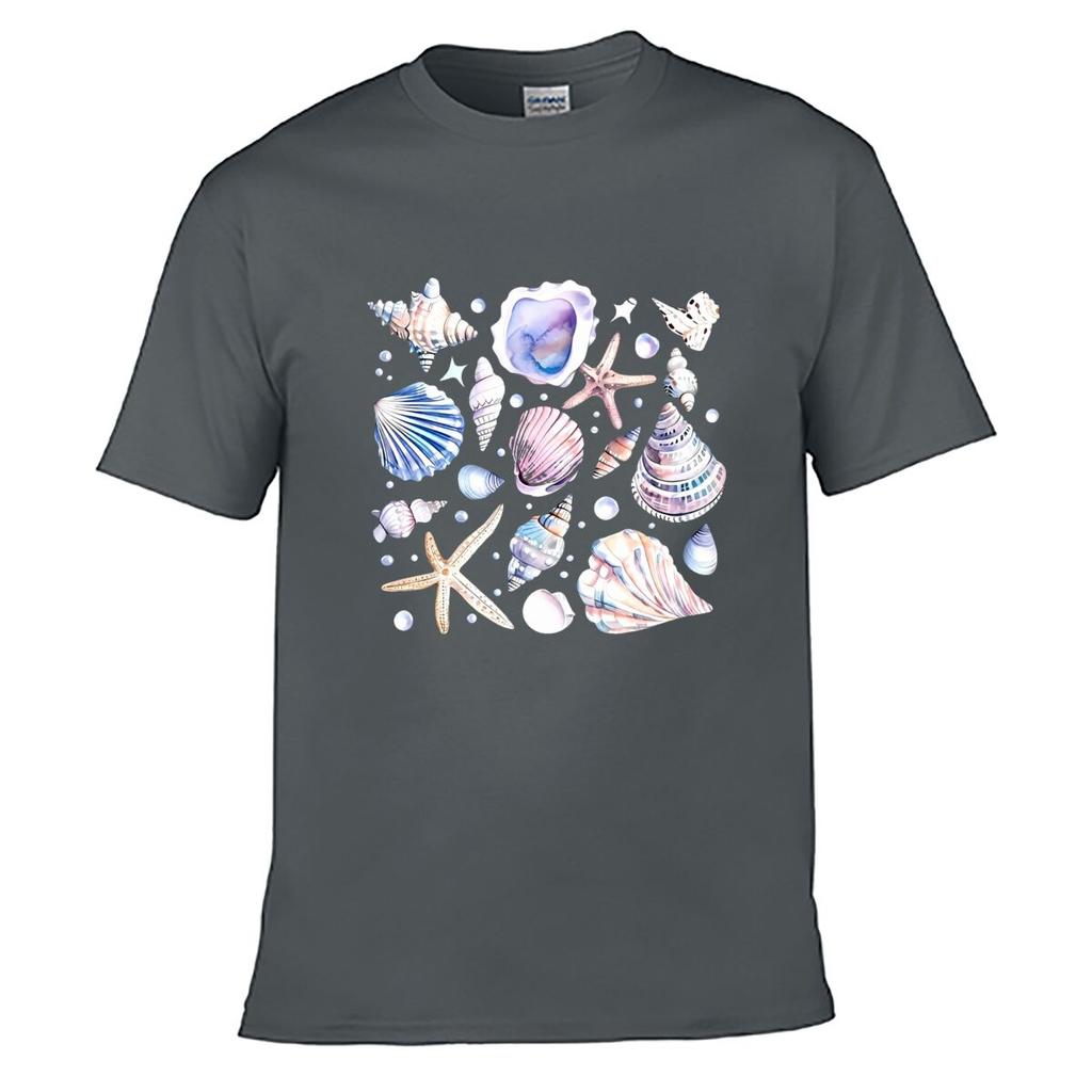Watercolor Seashell Starfish Coastal Ocean Shell Illustration Loose Vintage Distressed Washed Casual Tee