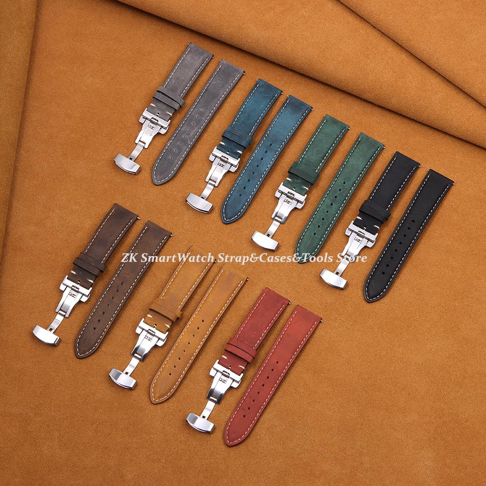 16/18/20/22/24mm Stitching Cowhide Strap for Omega for Wrist Bracelet for Seiko Vintage Leather Watch Band Butterfly Buckle Belt