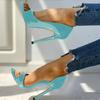 Fischmund Seitenluft Neue Runde Ferse Sexy Sandalen Damen Super Hoher Absatz Plateau-Schuhe Übergröße 43 Damenschuhe
