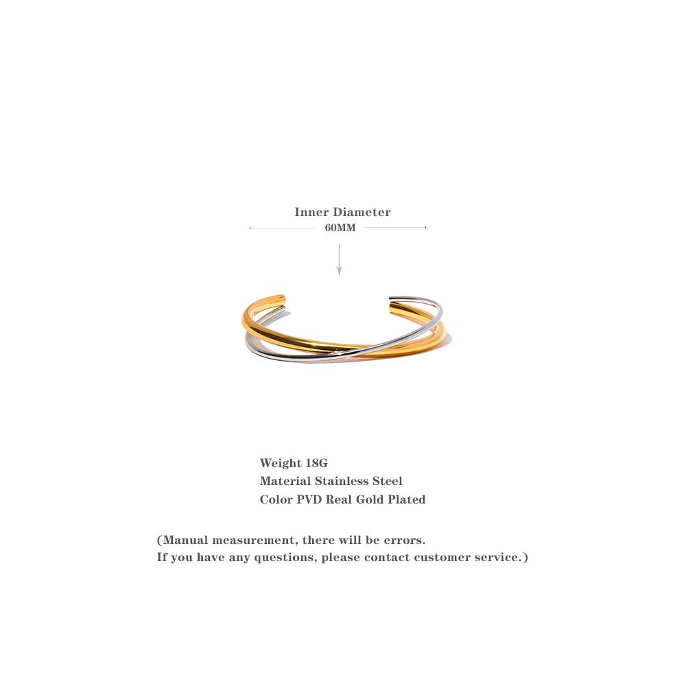 Yhpup Waterproof 18K Gold Plated Geometric Stainless Steel Double Color Cuff Bracelet Bangle Statement Charm Texture Jewelry New