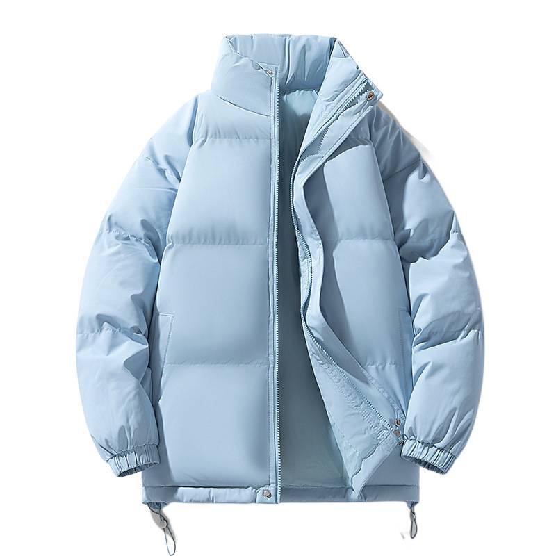 Men's Winter Cotton Jacket: Thickened, Loose, Trendy Stand-Up Collar Outerwear, Versatile Solid Color for Couples.