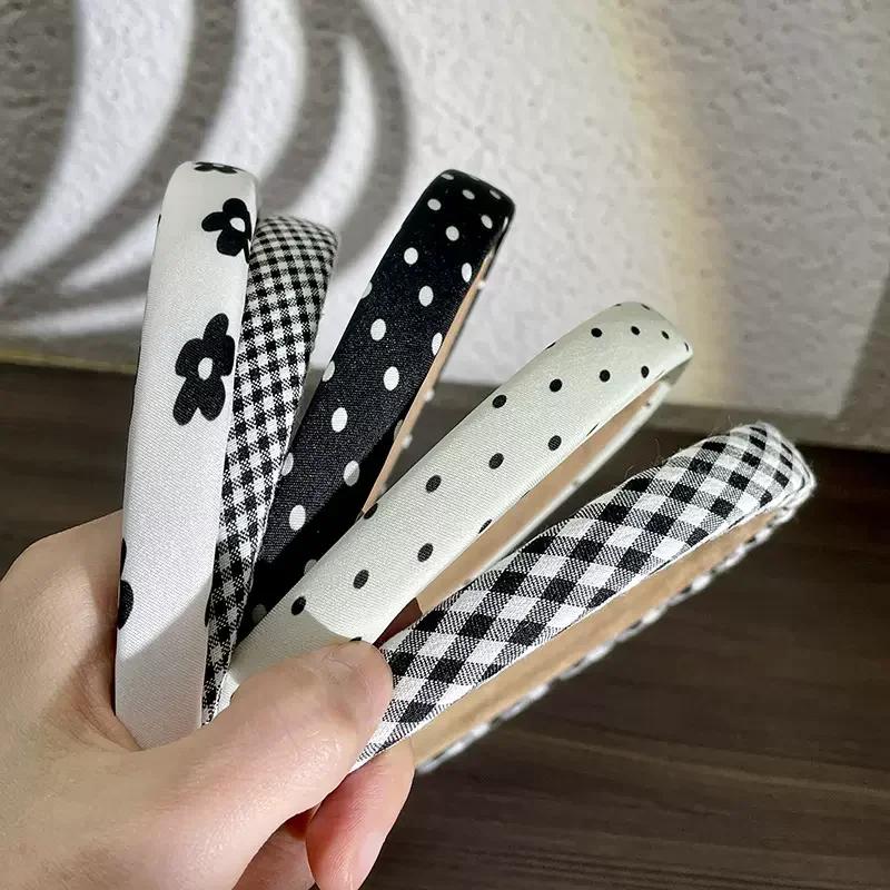 Polka Dot Hair Bands for Women Floral Print Hair Hoop Headbands Sweet Girls Plaid Hairband Hair Accessories Headwear Headdress