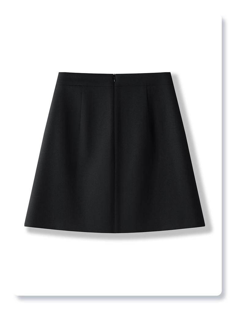 Women's Spring 2025 High-End Black Pleated Irregular Midi Skirt