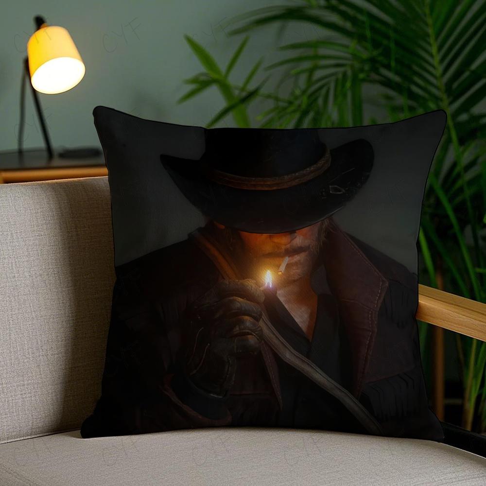 Red Dead R-Redemption 2 Game Anime Pillow Case Anti-Dustmite Pillowcase Invisible Zipper Silky Short Plush Sofa Cushion Cover