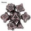 7 Pcs Silver Red Tree Stump Root Metal Dice Solid Metal Polyhedral Dice Set Suitable for Role-Playing RPG  Board Game Card Game