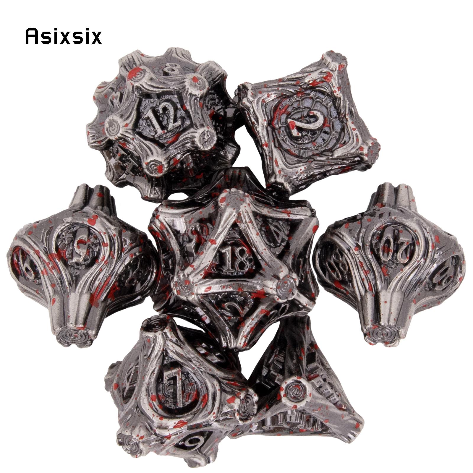 

7 Pcs Silver Red Tree Stump Root Metal Dice Solid Metal Polyhedral Dice Set Suitable for Role-Playing RPG Board Game Card Game