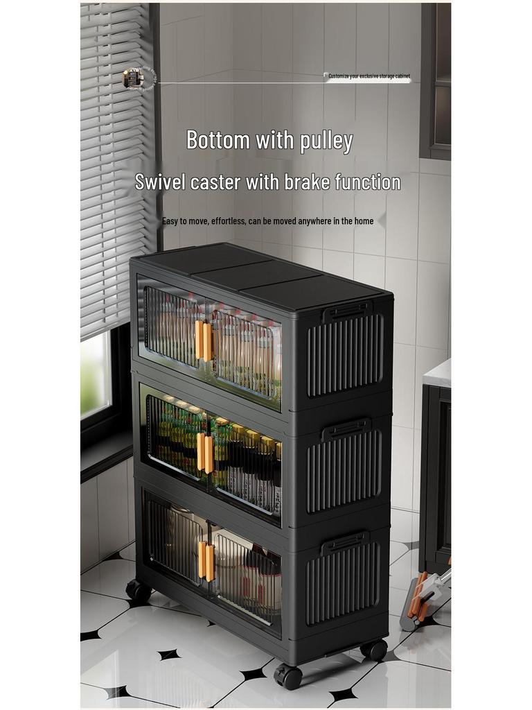 Foldable Plastic Storage Box with Wheels - Multi-layer Organizer Cabinet for Bedroom and Bedside