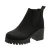 Fashion 2024 New Winter Casual Comfortable Thick Bottom Round Head Black Sexy Elegant British Style Warm Square Heel Short Boots