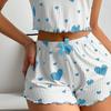 Women's Heart Print Ribbed Pajamas Set Crop Cami Tops And Shorts Cute Pjs
