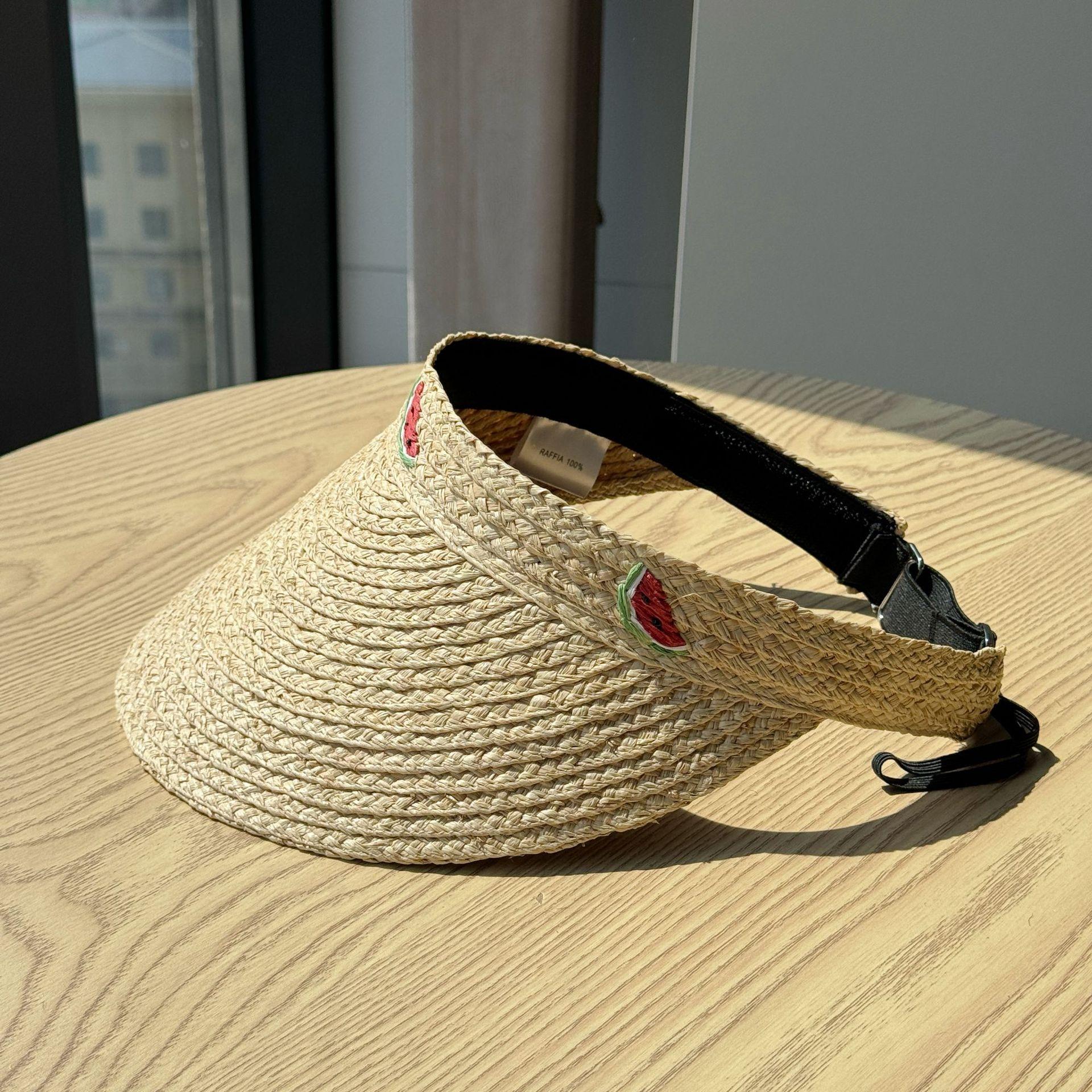 

New style straw hat, sweet beach hat, raffia straw sun hat, wide-brimmed straw hat, open-top hat, headband hat, sun protection for outings Adult54-60Adjustable