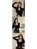 Black Slim-Fit Drawstring Navel-Baring Long-Sleeved Top for Women - Ideal for Spring and Summer