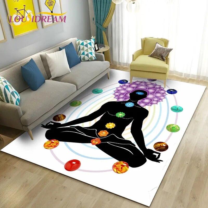 Rainbow 7 Chakra Mandala Bohemia Area Rug,Carpet Rug for Living Room Bedroom Sofa Doormat Decoration,Yoga Non-slip Floor Mat
