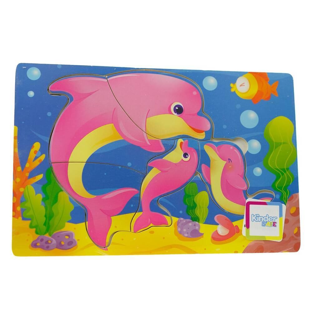 Drewniana kolorowa układanka puzzle do kolorowania delfin delfinki