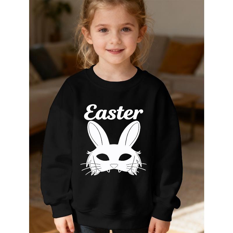 Kids Unisex Crewneck Sweatshirt, Easter Bunny Mask Letter Print Long Sleeve Pullover, Soft Fleece Kids Sweatshirt For Boys Girls Over 4 Years Old
