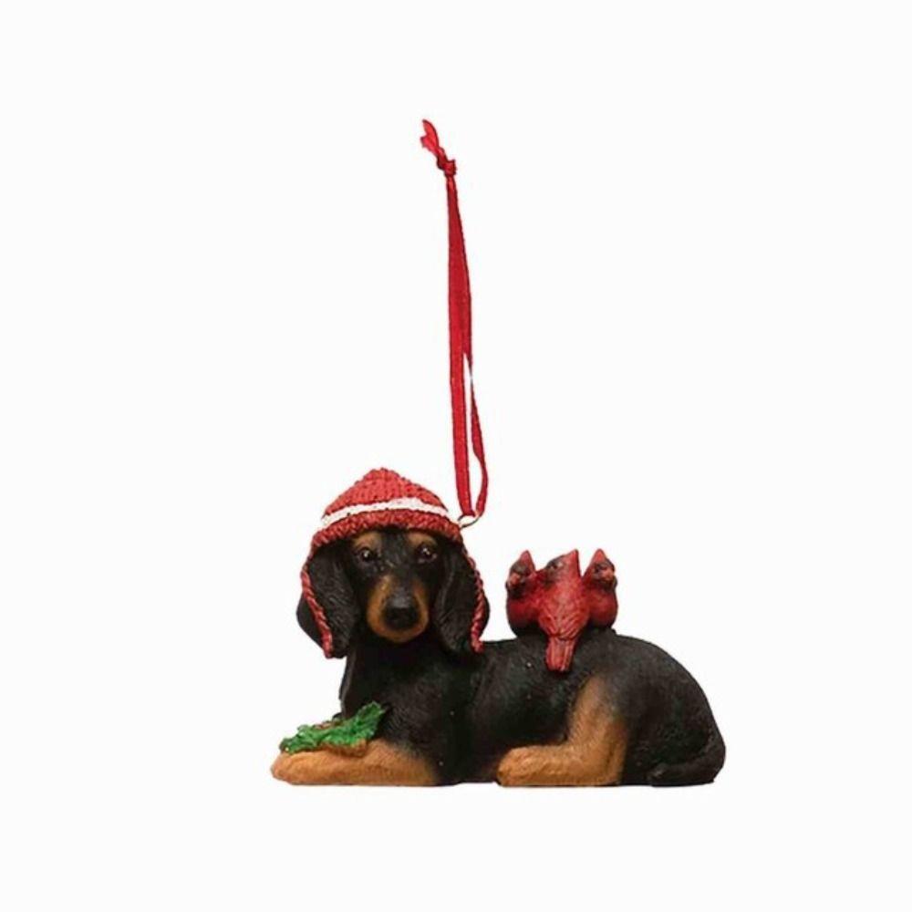 Funny Acrylic Dachshund Dog Pendant Cartoon Hangeable Car Rear View Mirror Pendant Craft Dog Christmas Tree Ornament Christmas