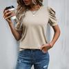 Summer Casual Puff Short Sleeve Women T-shirt O Neck Simple Office Ladies Fashion Elegant Women's Top Solid Color Basic Simple Shirt