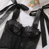Summer Lace Flowers Embroidery Lingerie Women Tight Corset Sexy Mesh Breathable Fish Bone Shapewear Bow Sling Low Collar Tops