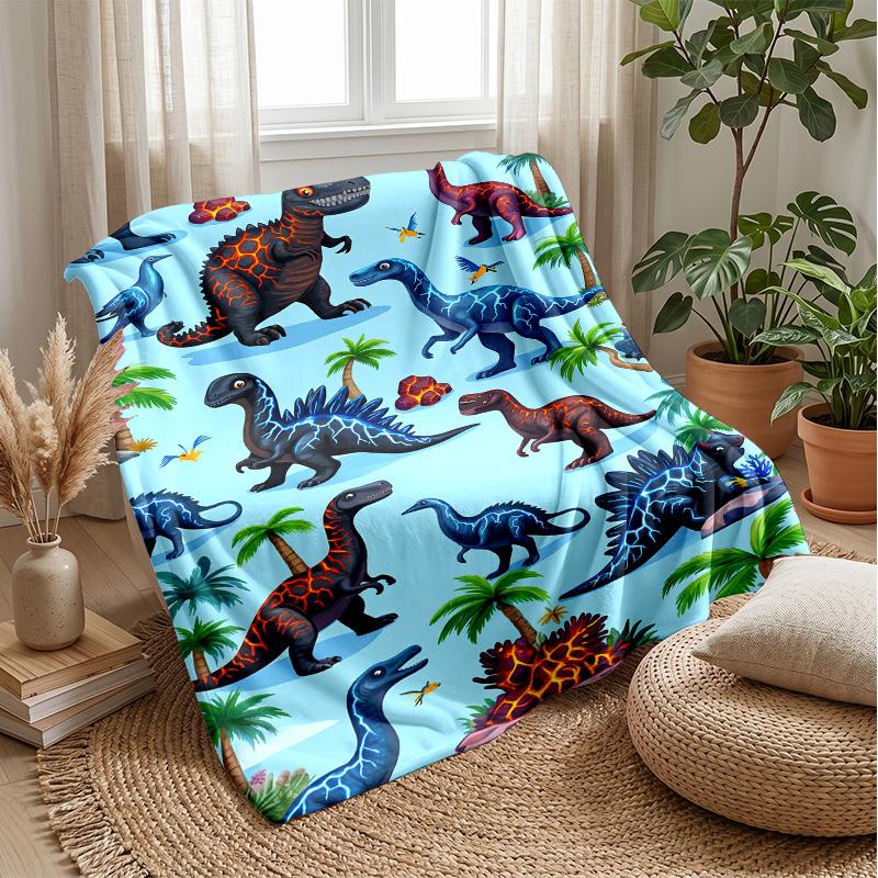 Dinosaur Garden Parade Blanket Personalized Name Flannel Blanket Soft Cozy Plush Throw for Sofa Bed Lightweight Home Decor