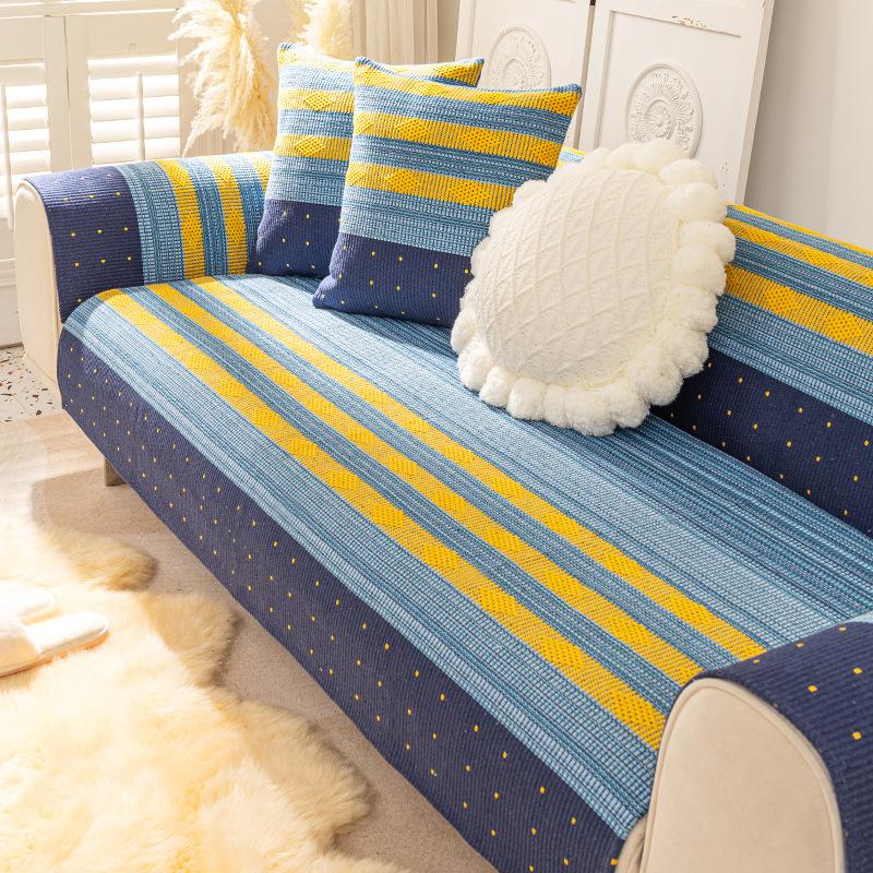 

Новый хлопковый и конопляный диванный чехол, сезонный, противоскользящий, простой, универсальный, в полоску, чехол для подушки сиденья 70*50