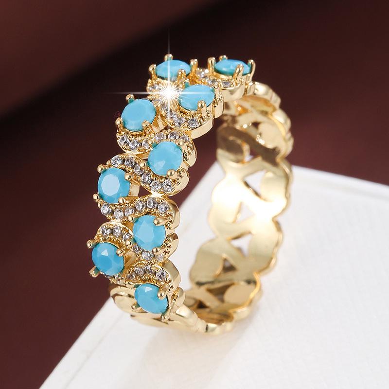 Royal Sapphire Curved Zircon Ring - Luxurious, Versatile Pure Copper Jewelry for Women