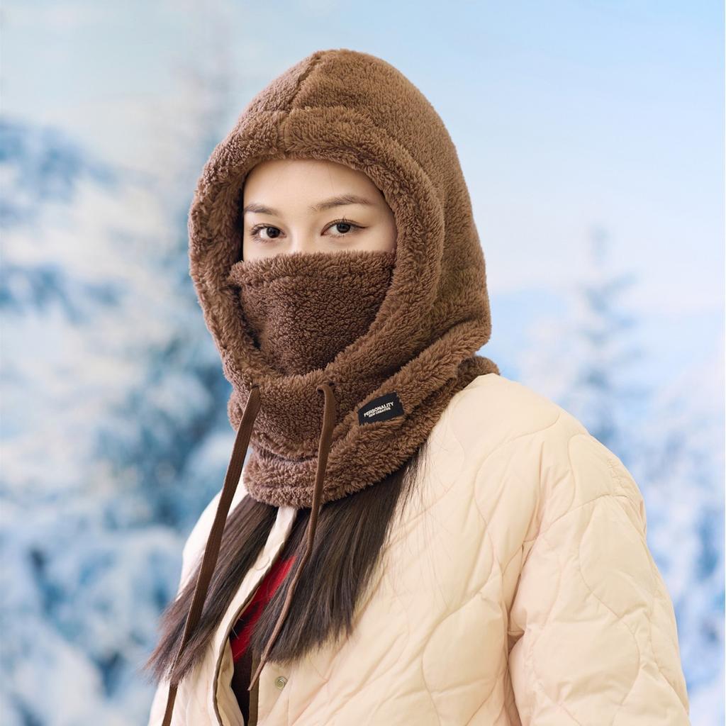 Adjustable Women Winter Fleece Balaclava Hat Warm Windproof  Beanies Caps Velvet Knitted Woolen Ski Mask Neck Face Cover Hat