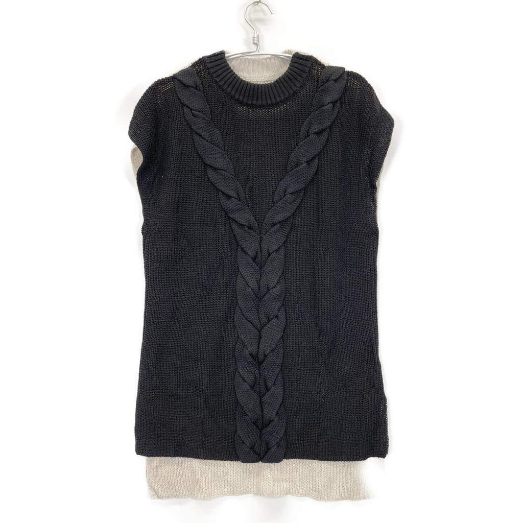 Adore 531-2170424 Beige X Black Linen Cable Knit Top Tops 38 Beige / blackUsed