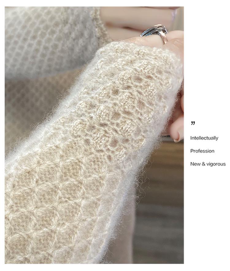 Women's 100% Wool Knitted Semi-High Neck Sweater - Thick, Loose, Slimming Autumn/Winter Wear