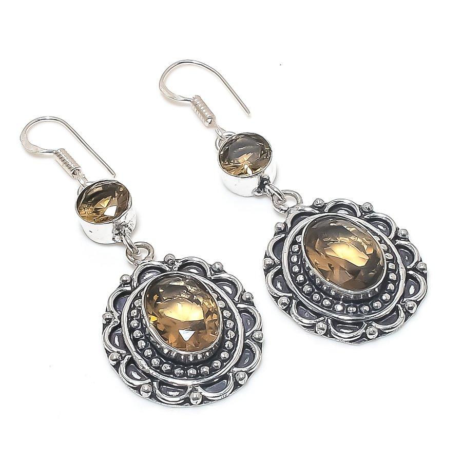 

Natural Smoky Topaz Gemstone Handmade 925 Sterling Silver Earring 2.36 g3w84