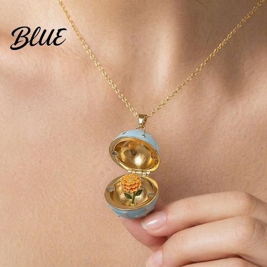 Stunning Flower Pendant Necklace Openable Oval Necklace Dainty Birth January