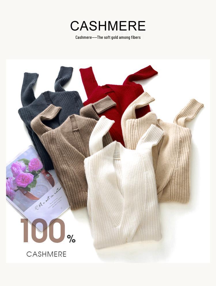 Women's Pure Cashmere V-Neck Cable Knit Sweater - Elegant, Slimming Autumn/Winter Top