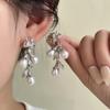 High-End Silver Needle French Pearl Flower Drop Earrings with Fashionable Leaf Design