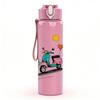 1PC Retro Scooter Rider Pattern 750ml Color Plastic Sports Water Bottle Leakproof Flip Straw Lid Suitable for Sports Office Home Use