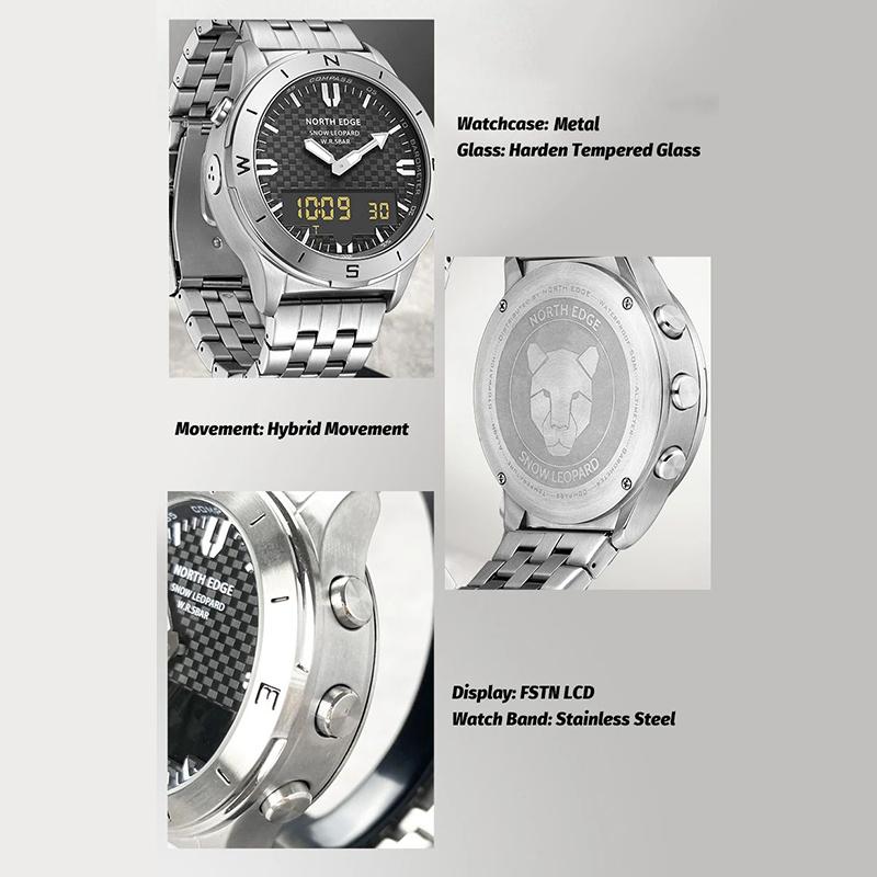 NORTH EDGE Men's Sports Digital Watches Business Luxury Watch For Men Waterproof 50M Altimeter Barometer Compass Luminous Clock