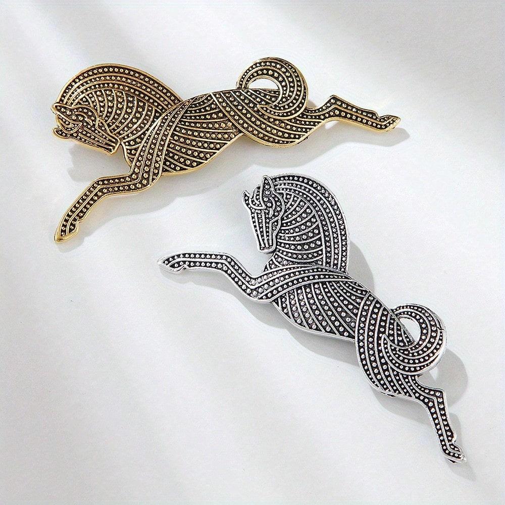 Vintage Horse Brooch Set, Gold Silver-Tone Dot Pattern Pin, Retro Accessory for Daily Party Wear, Perfect Gift for Horse Lovers