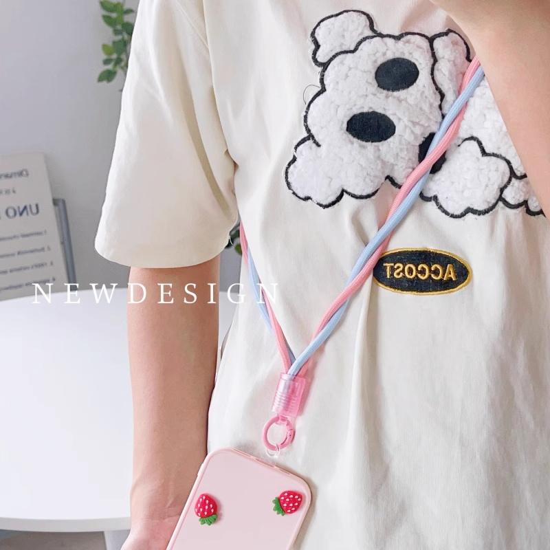 110cm Phone Lanyard Dual Color Twisted Mobile Phone Neck Strap with Clear Tether Tab