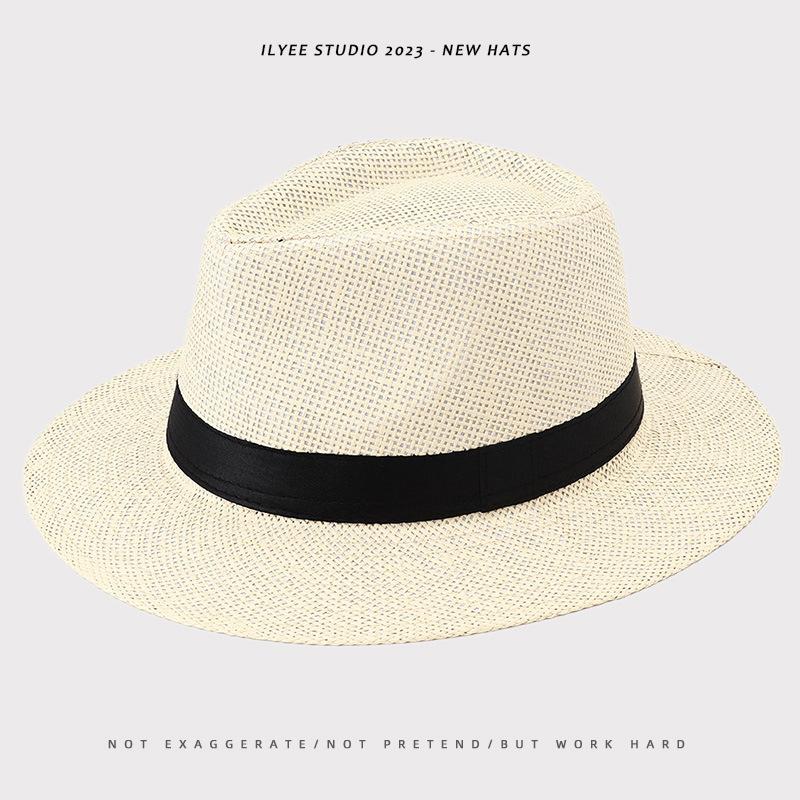Men's Panama Straw Hat Summer New British Jazz Hat Women's Sunshade Sun Protection Beach Flat Top Hat