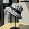 New Hepburn Style Fisherman Hat Children  Black and White Splicing Temperament Straw Hat Outdoor Sunscreen Sun Hat