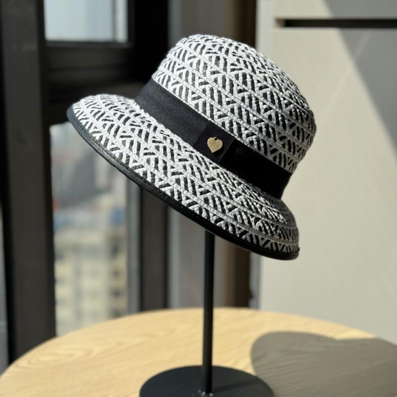 New Hepburn Style Fisherman Hat Children  Black and White Splicing Temperament Straw Hat Outdoor Sunscreen Sun Hat