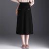 Autumn/Winter 2025 Black High-Waist Wool Knit Midi Skirt with Pockets