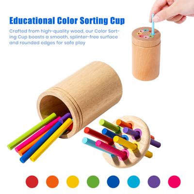 1 Set Educational Color Sorting Cup Geometric Shape Preschool Learning Fine Motor Skills Wooden Colorful Stick Sheet Classification Game