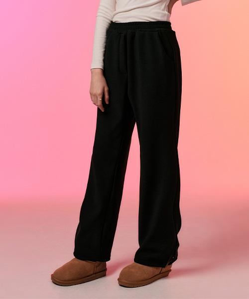KOLEAT [Fleece Ver.] Women Winter Elastic Waist Slit Wide Slacks Pants [Black]