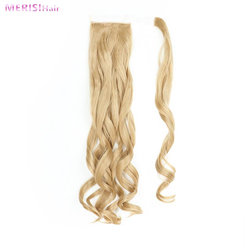 MERISIHAIR Pakk rundt på syntetisk hårstykke Langbølget klips i hestehale Ren farge hårforlengelser Ekte naturlig 22 tommer hestehale