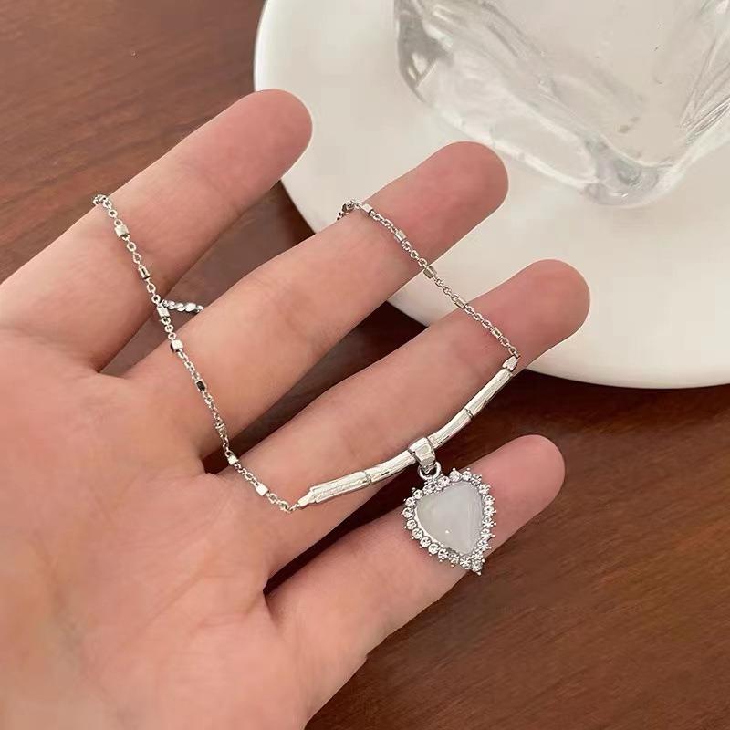 Wind love zircon necklace female design sense niche collarbone chain sweet cool sweater accessories