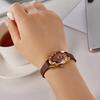 Time100 Watch with Multifaceted Diamond Japanese 30M Water and Brown Butyl Strap Women's Crystal, Movement, Resistance,